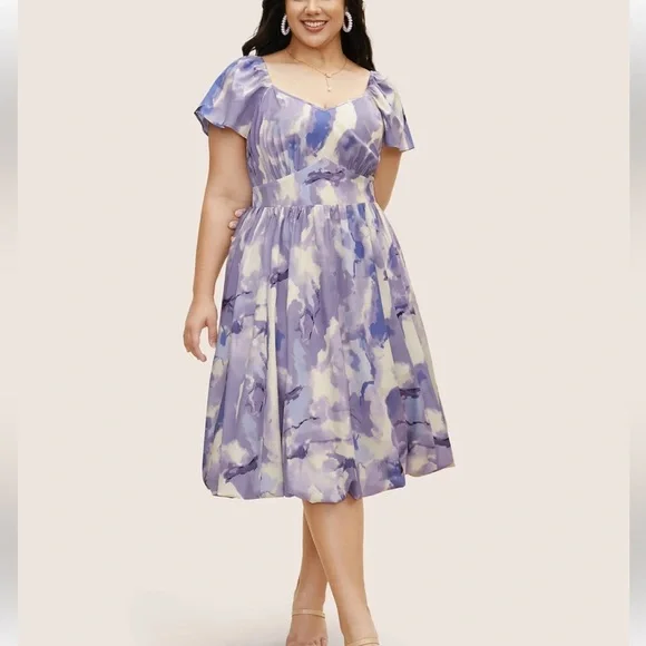 Bloomchic Watercolor Floral Ruffles Shirred Gathered Dress - Picture 3 of 8